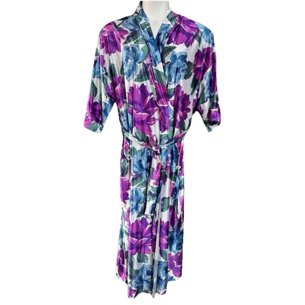 VTG Fifth Avenue Robe House Coat Golden Girls GrannyCore 80 90s Floral Sz L-XL